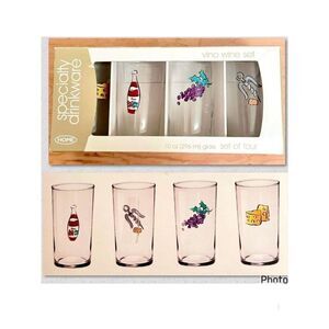 NWT HOME Speciality Drinkware set of 4 Graphic Tall vino theme wine 10oz Glasses